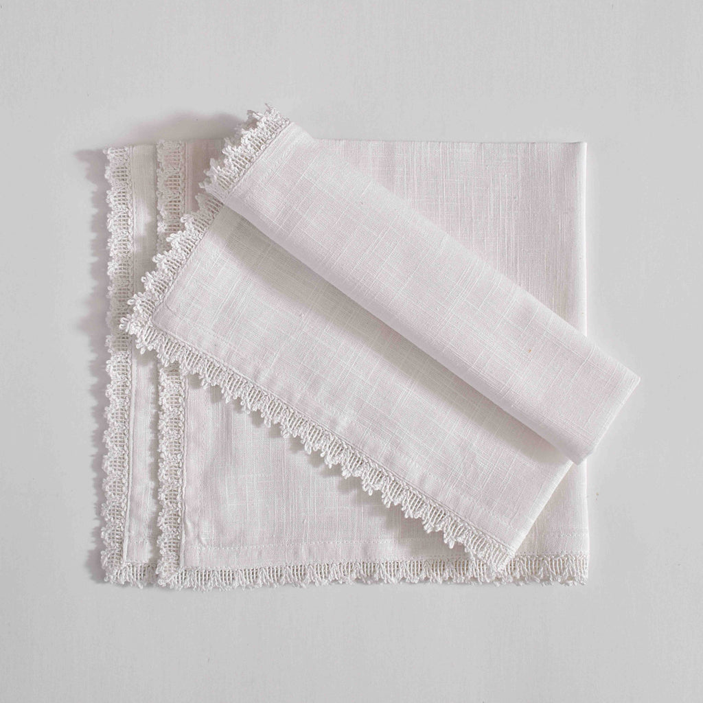 Personalized Embroidered Linen Napkins with Lace Trim – Custom Monogram Wedding & Dinner Napkins