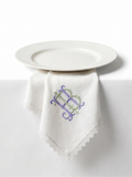 Personalized Embroidered Linen Napkins with Lace Trim – Custom Monogram Wedding & Dinner Napkins