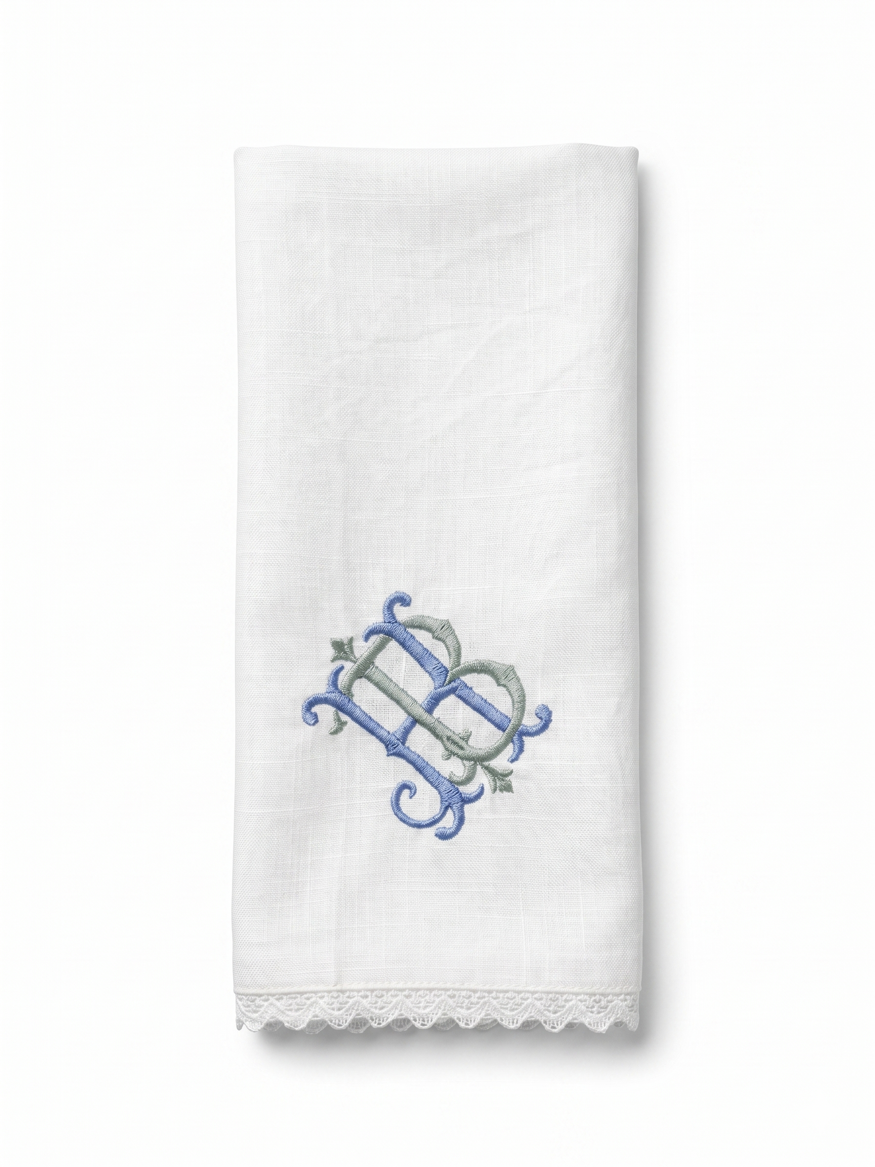 Personalized Embroidered Linen Napkins with Lace Trim – Custom Monogram Wedding & Dinner Napkins