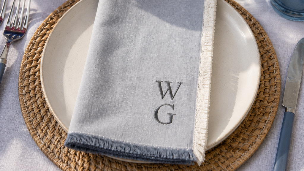 Elegant Monogrammed Linen Napkins | Custom Embroidered 18x18 Napkins