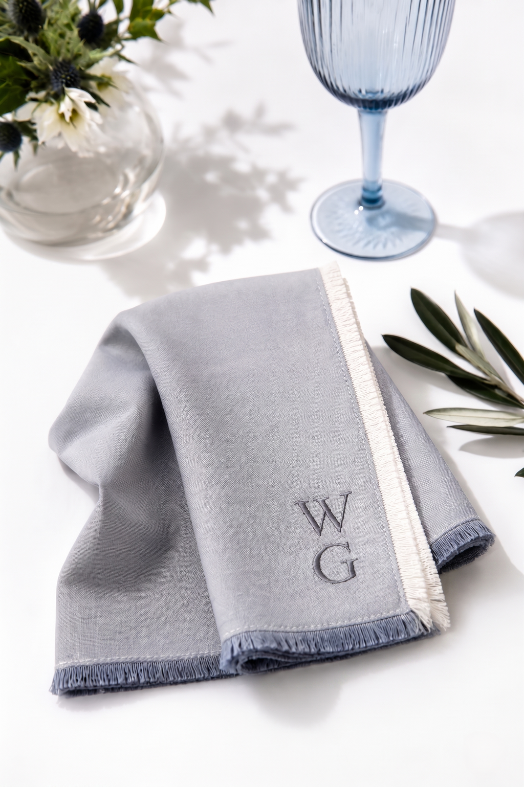 Elegant Monogrammed Linen Napkins | Custom Embroidered 18x18 Napkins