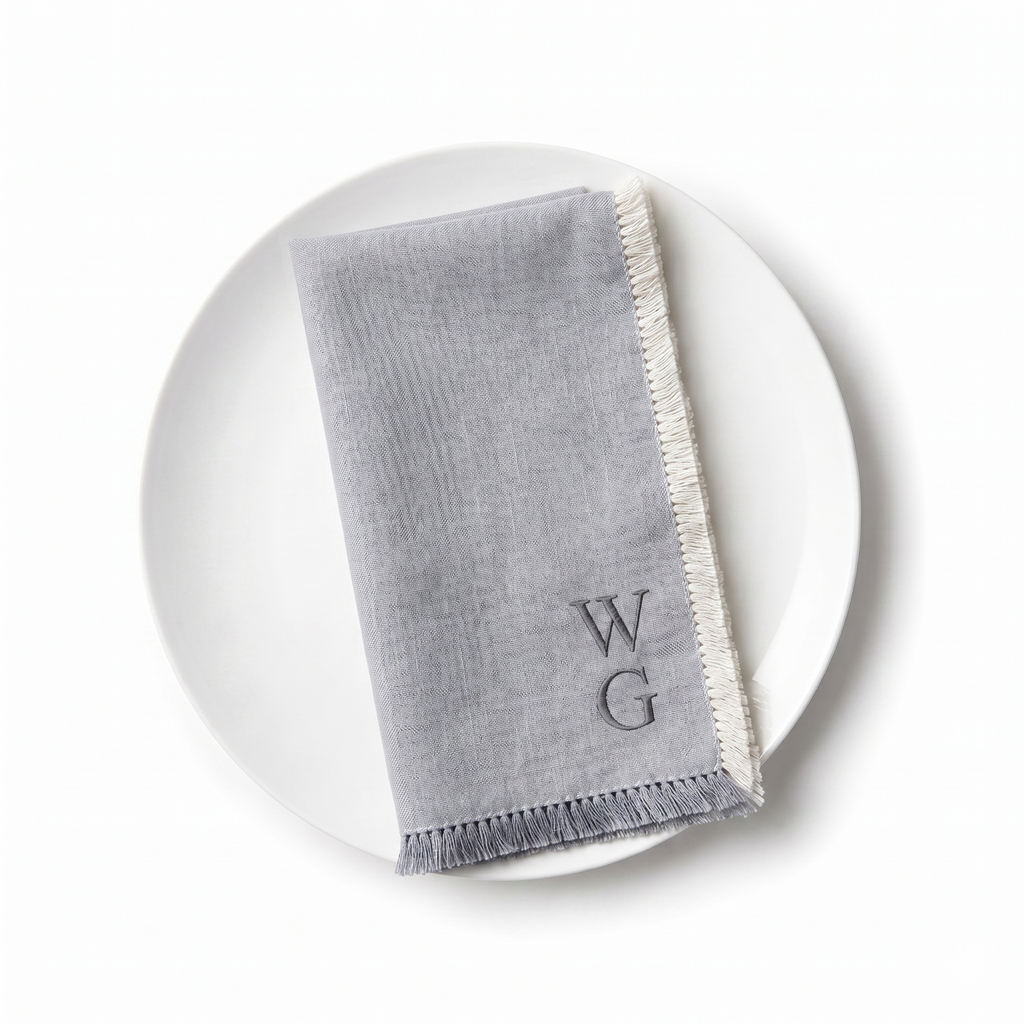 Elegant Monogrammed Linen Napkins | Custom Embroidered 18x18 Napkins