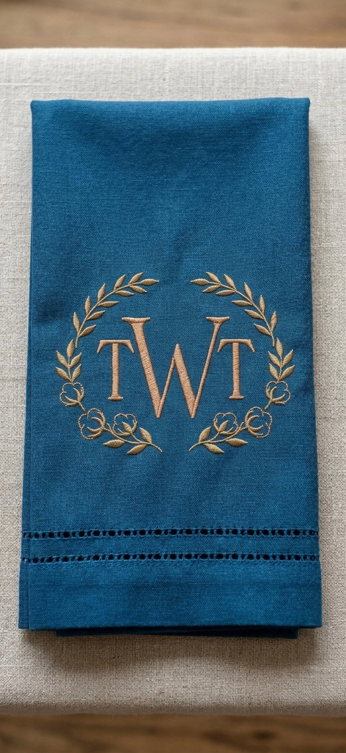 Country Style Monogrammed Linen Napkins | Custom Embroidered 18x18 Napkins