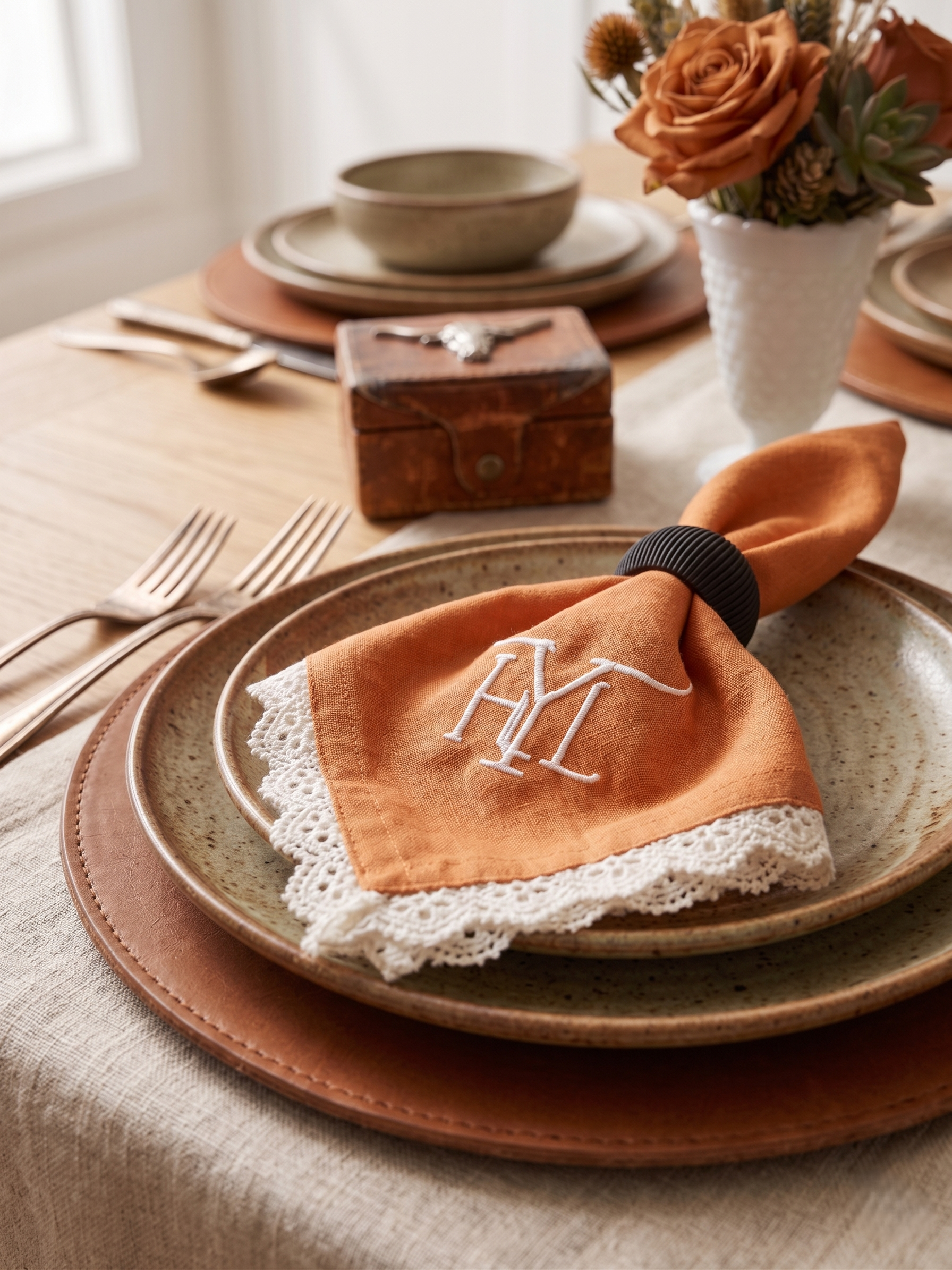 Custom Ranch Brand Embroidered Napkins – Personalized Cattle Brand Linen Napkins