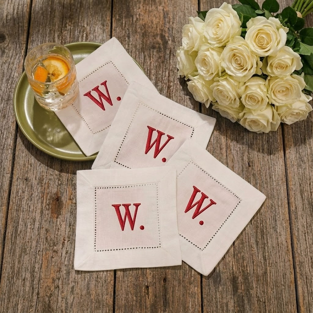 Personalized Monogram Linen Cocktail Napkins – Custom Initial | Set of 4