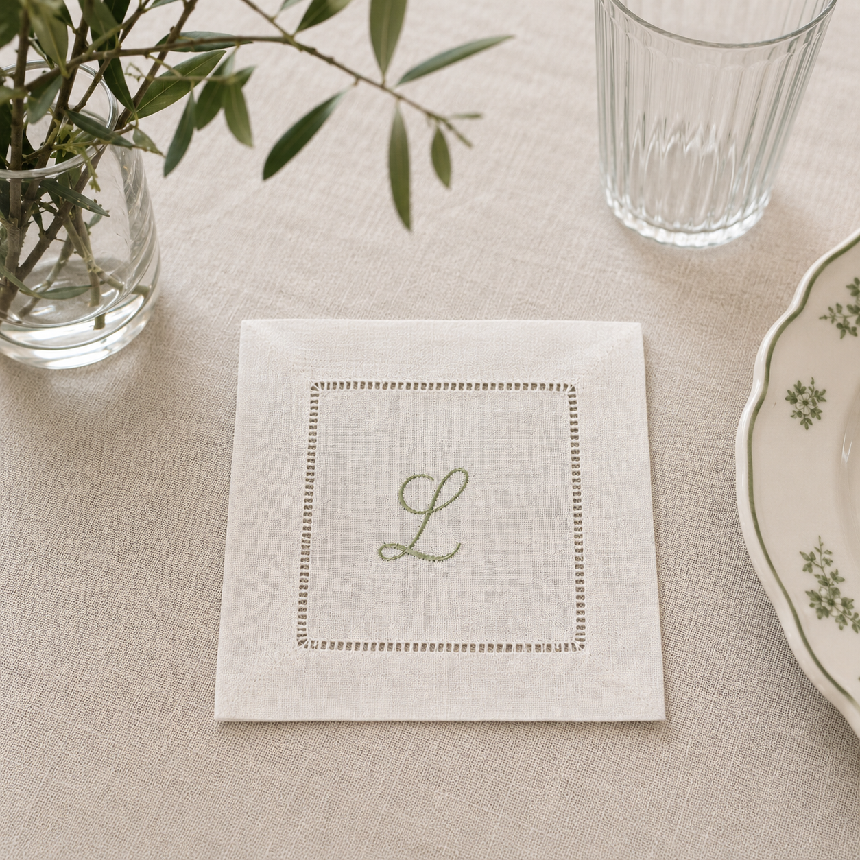 Personalized Linen Cocktail Napkins | Elegant Monogram Napkins | Custom Initial Cocktail Napkin Set | Luxury Table Decor