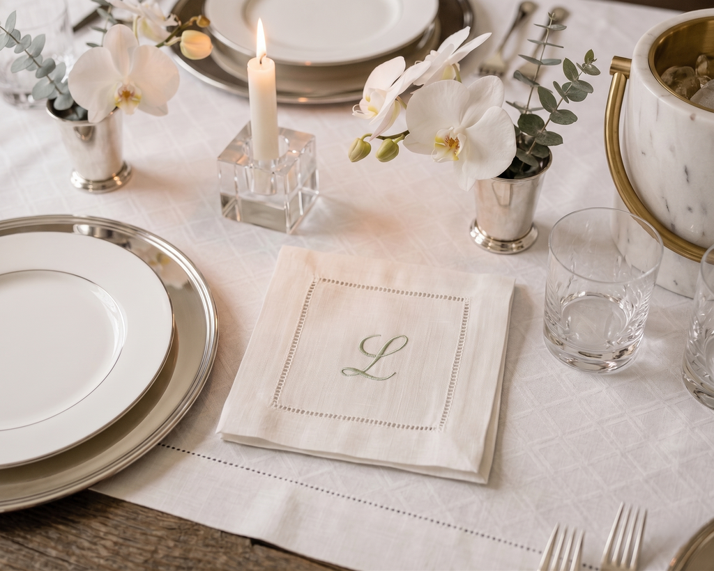 Personalized Linen Cocktail Napkins | Elegant Monogram Napkins | Custom Initial Cocktail Napkin Set | Luxury Table Decor