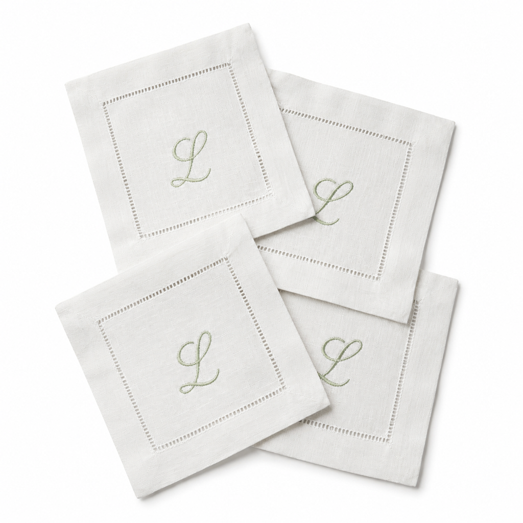 Personalized Linen Cocktail Napkins | Elegant Monogram Napkins | Custom Initial Cocktail Napkin Set | Luxury Table Decor