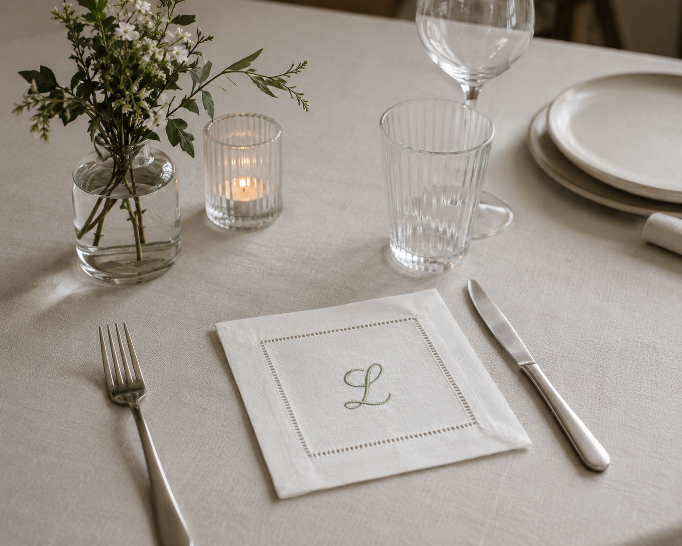 Personalized Linen Cocktail Napkins | Elegant Monogram Napkins | Custom Initial Cocktail Napkin Set | Luxury Table Decor