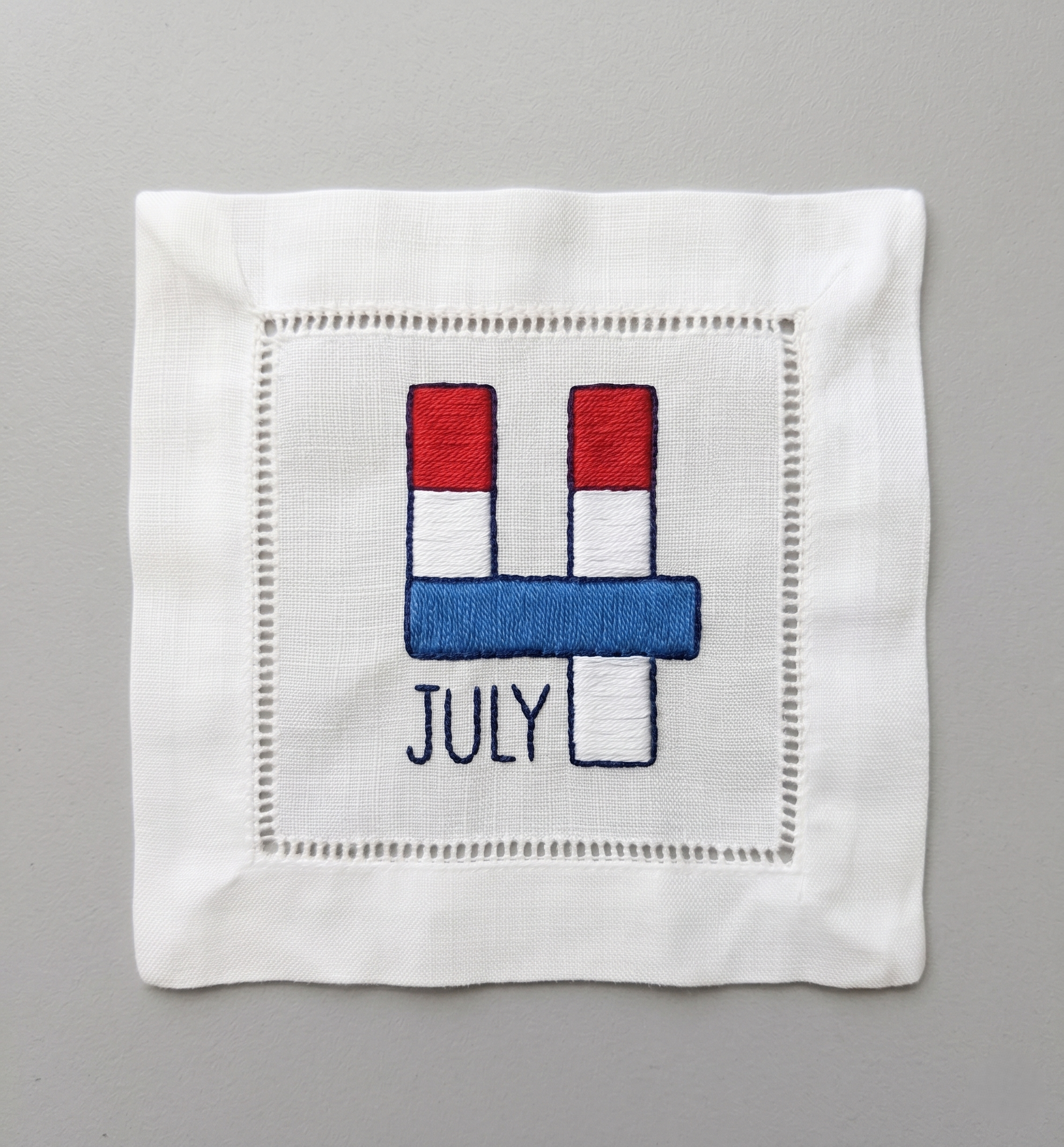 White Linen Cocktail Napkins – Patriotic Fourth of July Collection | Set of 4 Designs