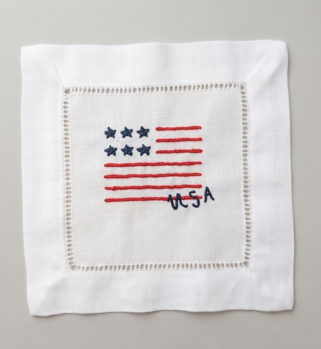 White Linen Cocktail Napkins – Patriotic Fourth of July Collection | Set of 4 Designs