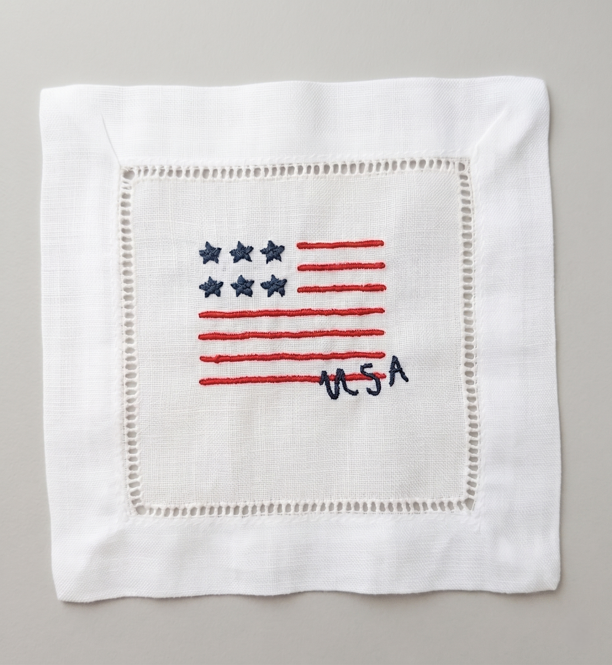 White Linen Cocktail Napkins – Patriotic Fourth of July Collection | Set of 4 Designs