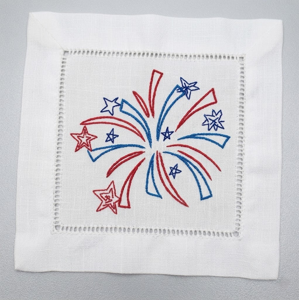 White Linen Cocktail Napkins – Patriotic Fourth of July Collection | Set of 4 Designs