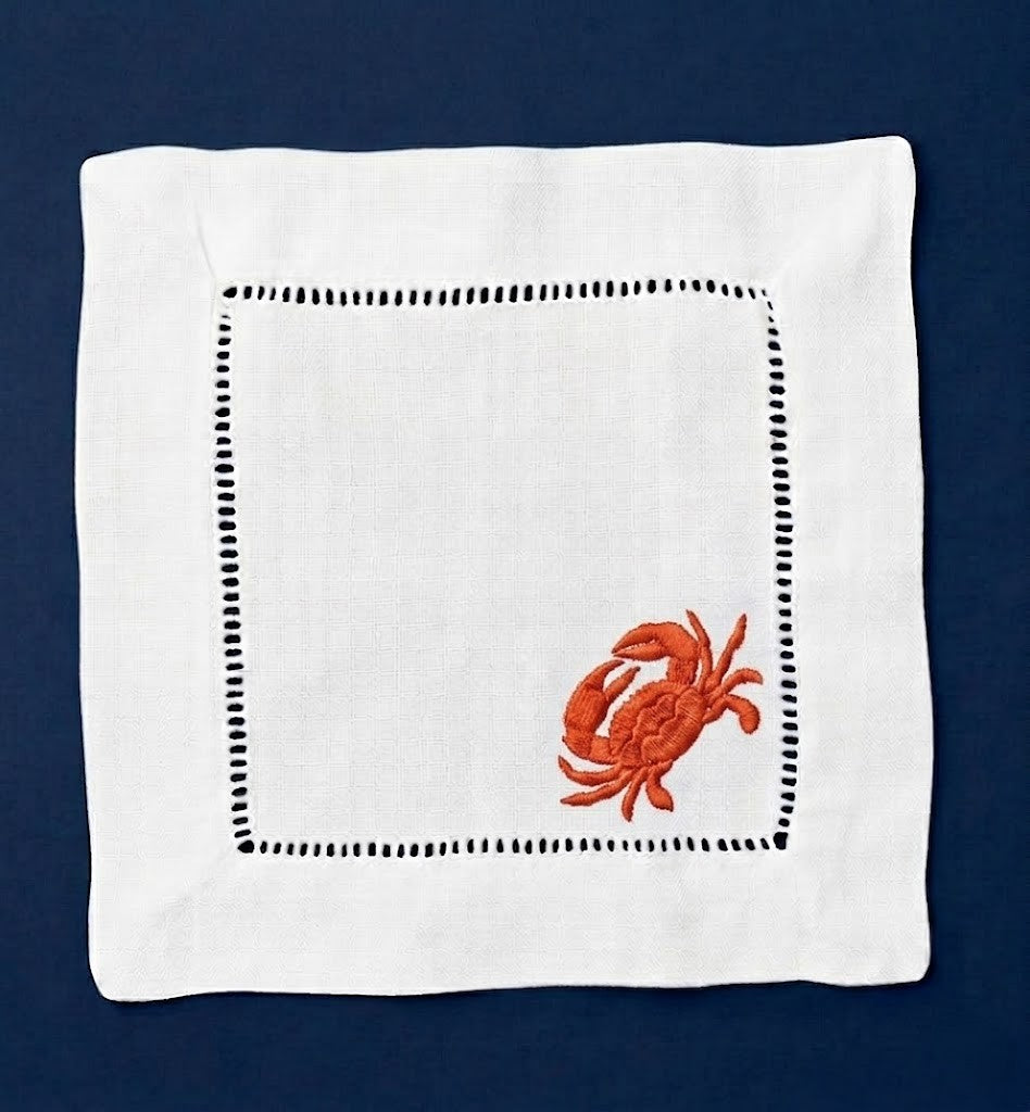 White Linen Cocktail Napkins – Coastal Nautical Collection | Set of 4 Designs