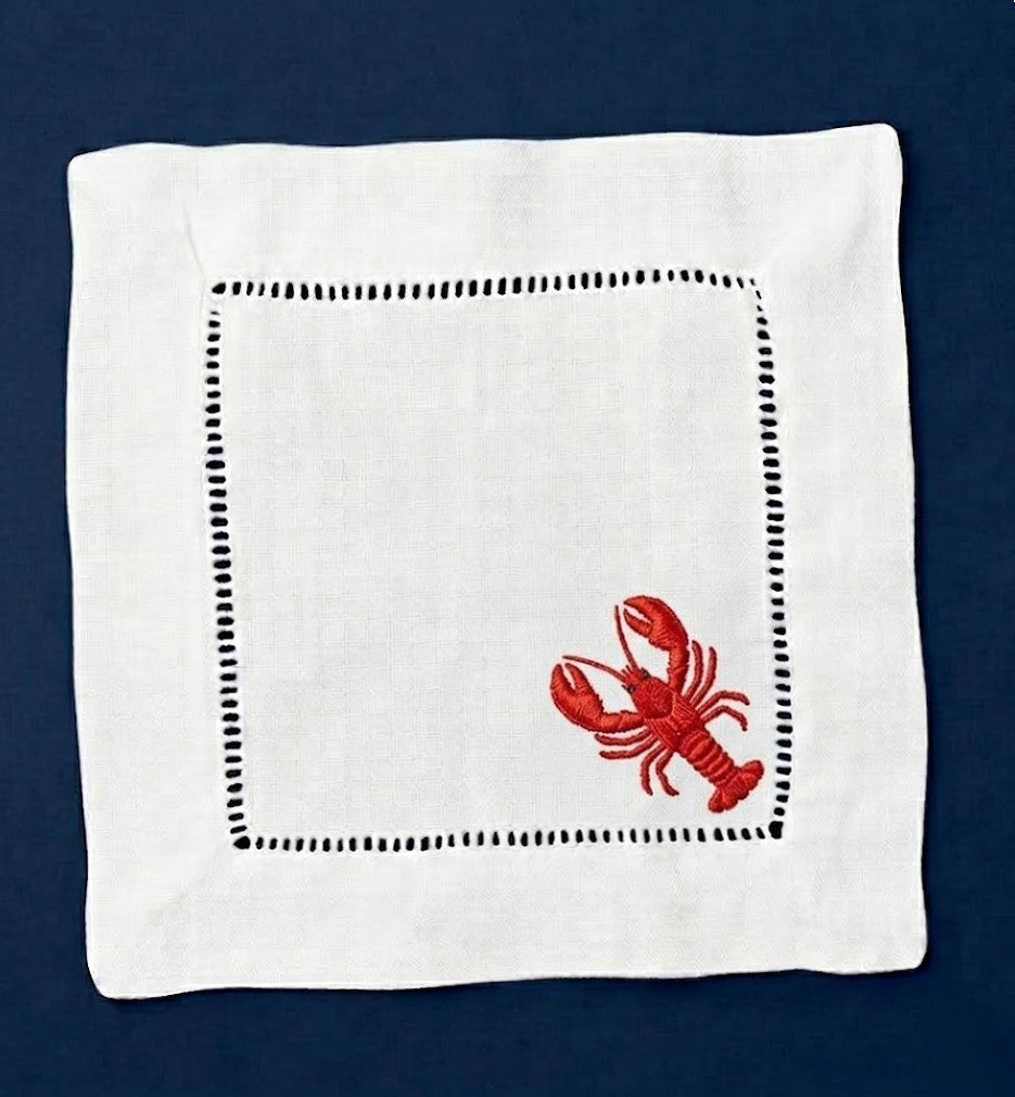White Linen Cocktail Napkins – Coastal Nautical Collection | Set of 4 Designs