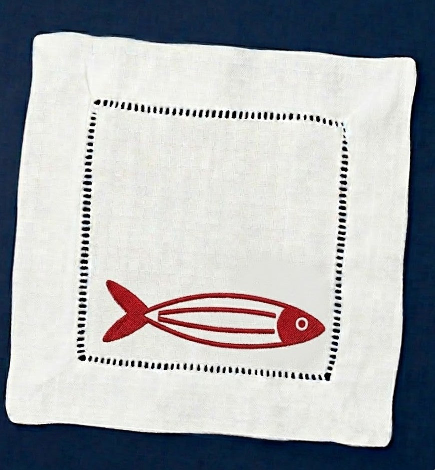 White Linen Cocktail Napkins – Coastal Nautical Collection | Set of 4 Designs