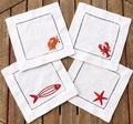 White Linen Cocktail Napkins – Coastal Nautical Collection | Set of 4 Designs