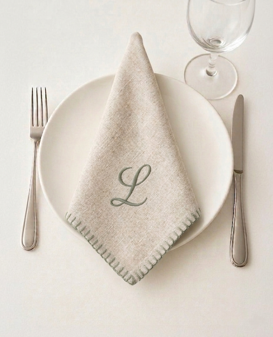 Set of 6 Custom Monogrammed Linen Napkins | Elegant Wedding Table Linens