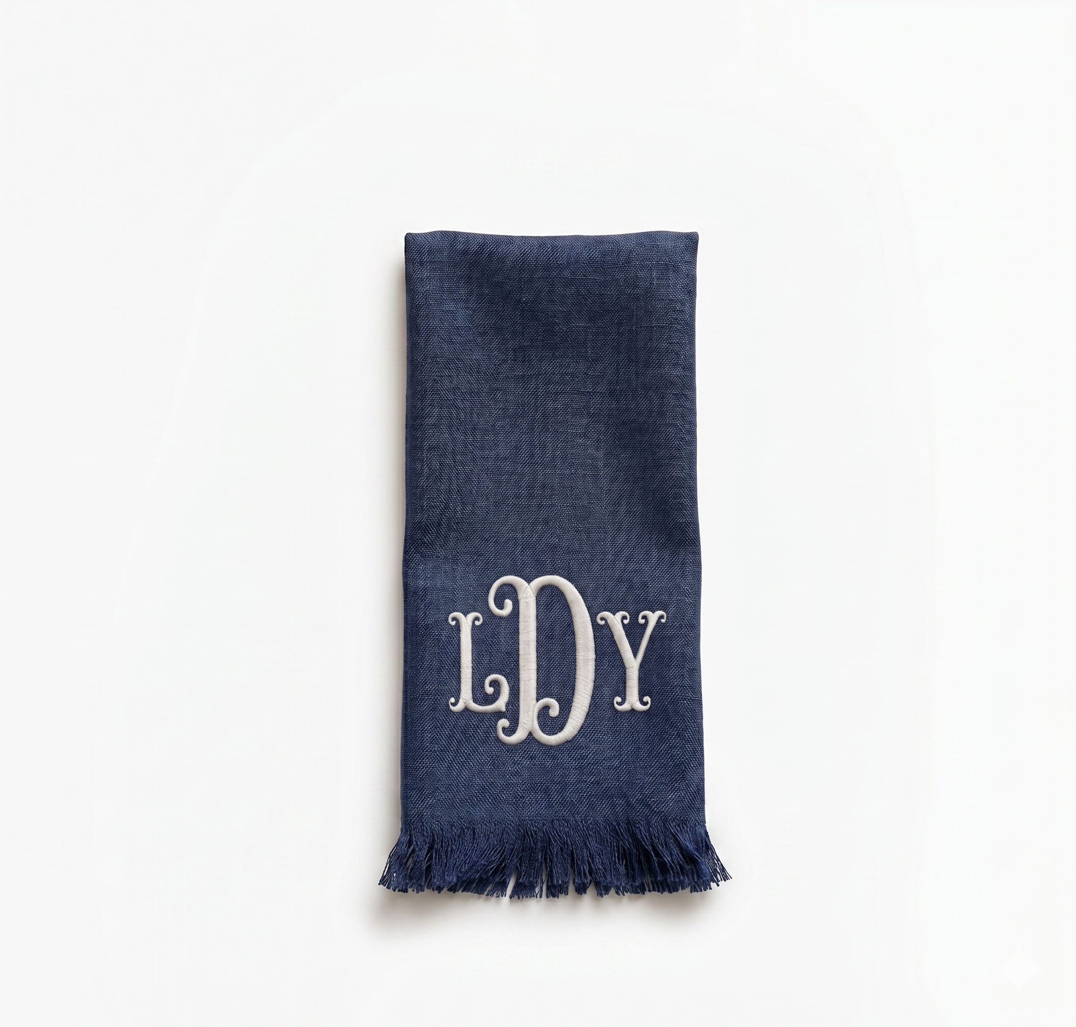 Monogram Fringe Linen Napkins (Navy Blue) | Set of 6