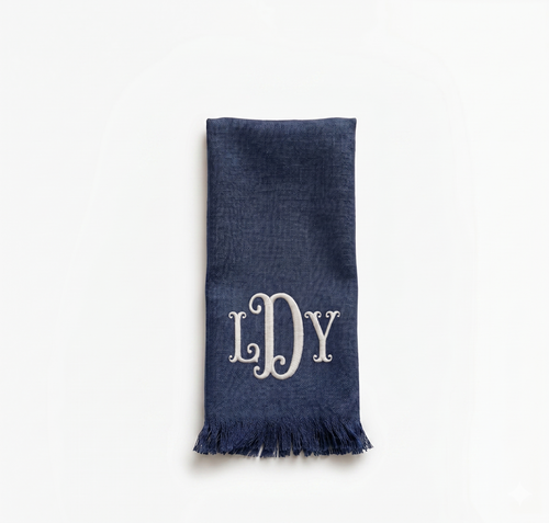 Monogram Fringe Linen Napkins (Navy Blue) | Set of 6