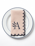 Pink Linen Napkins with Navy Blue Contrast Border (18" x 18") - Custom Monogrammed