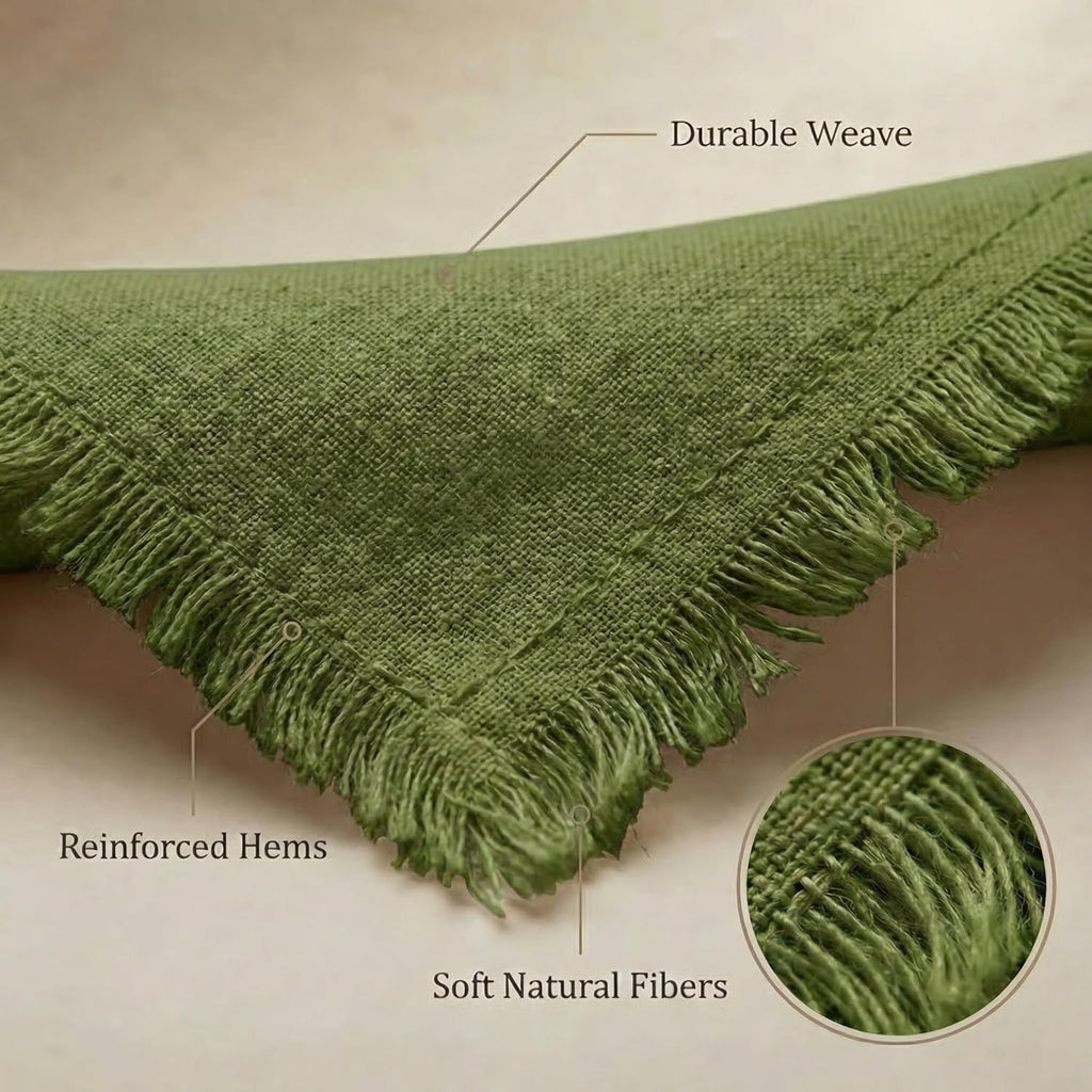 Monogram Fringe Linen Napkins (Green) | Set of 6