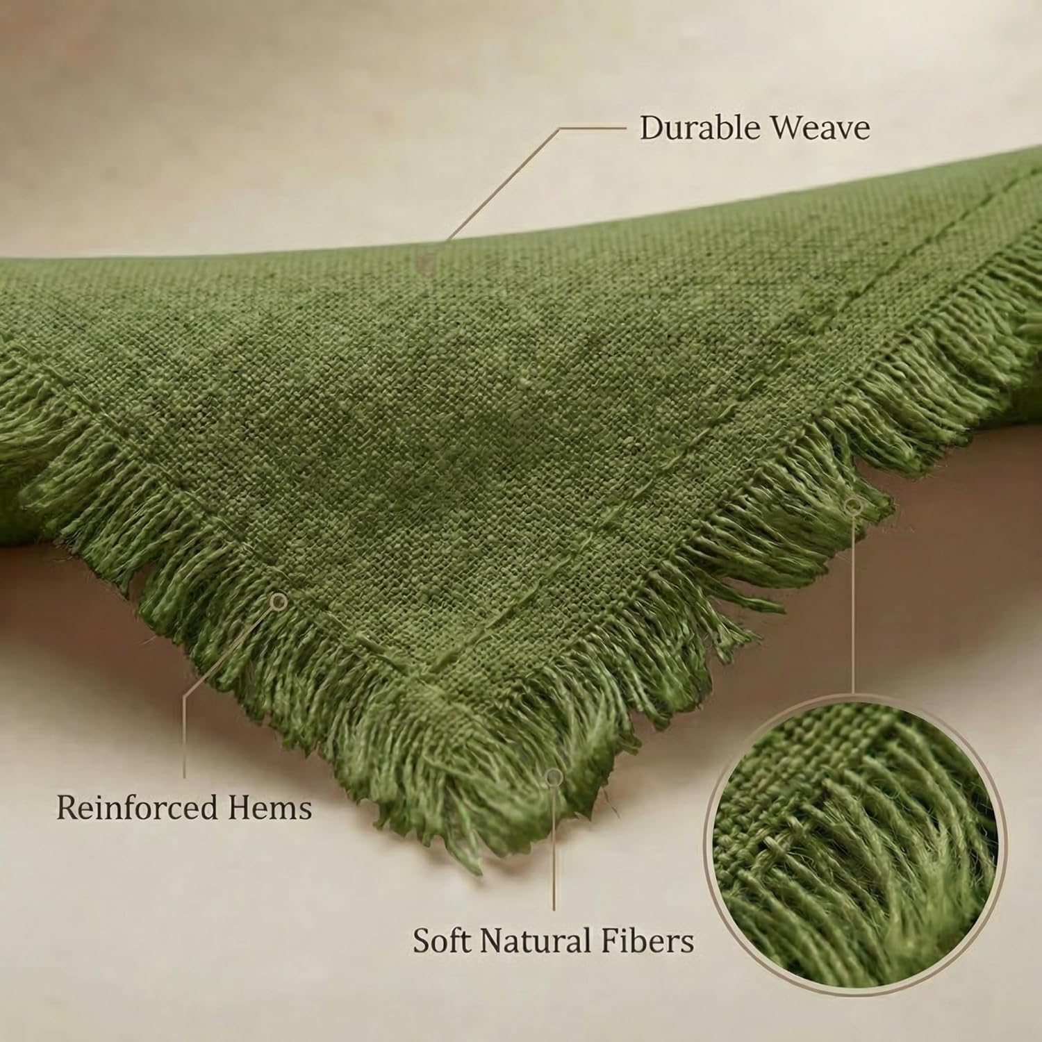 Monogram Fringe Linen Napkins (Green) | Set of 6