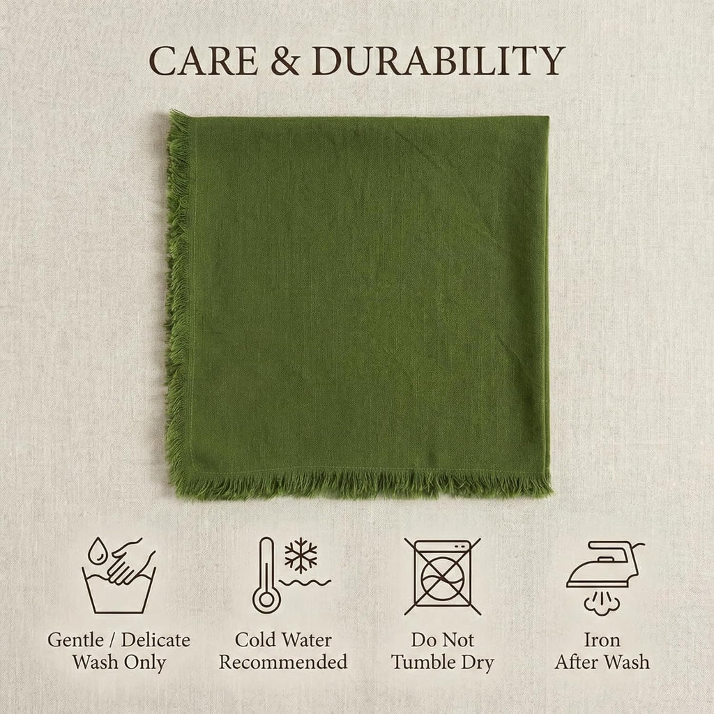 Monogram Fringe Linen Napkins (Green) | Set of 6