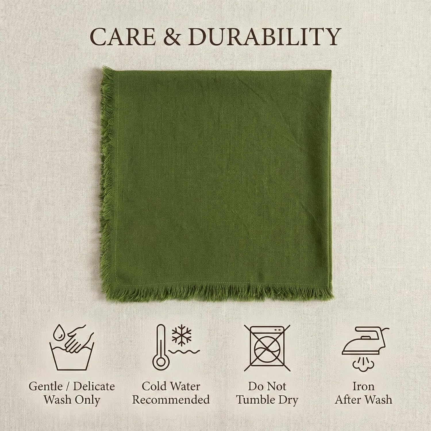 Monogram Fringe Linen Napkins (Green) | Set of 6