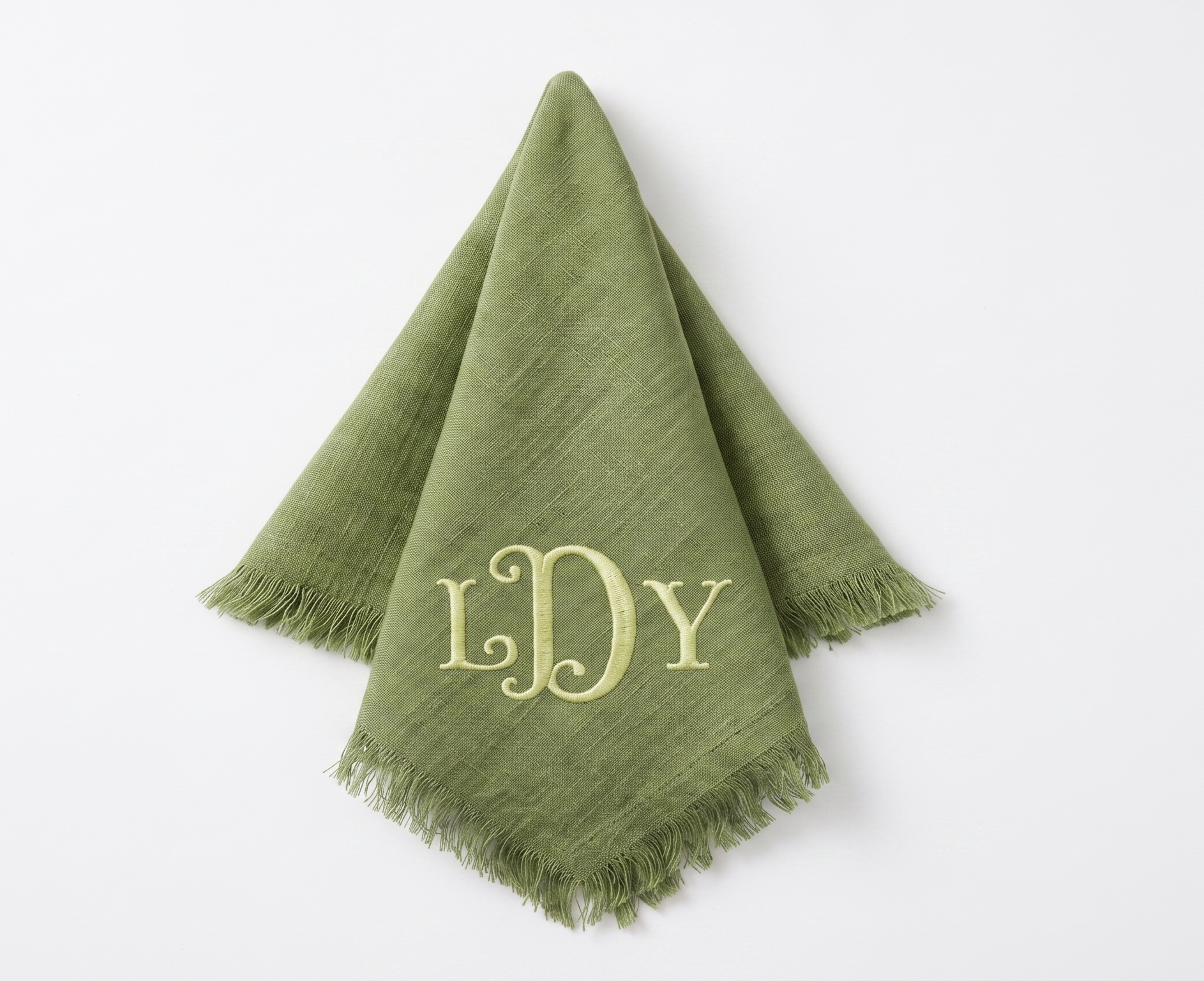 Monogram Fringe Linen Napkins (Green) | Set of 6