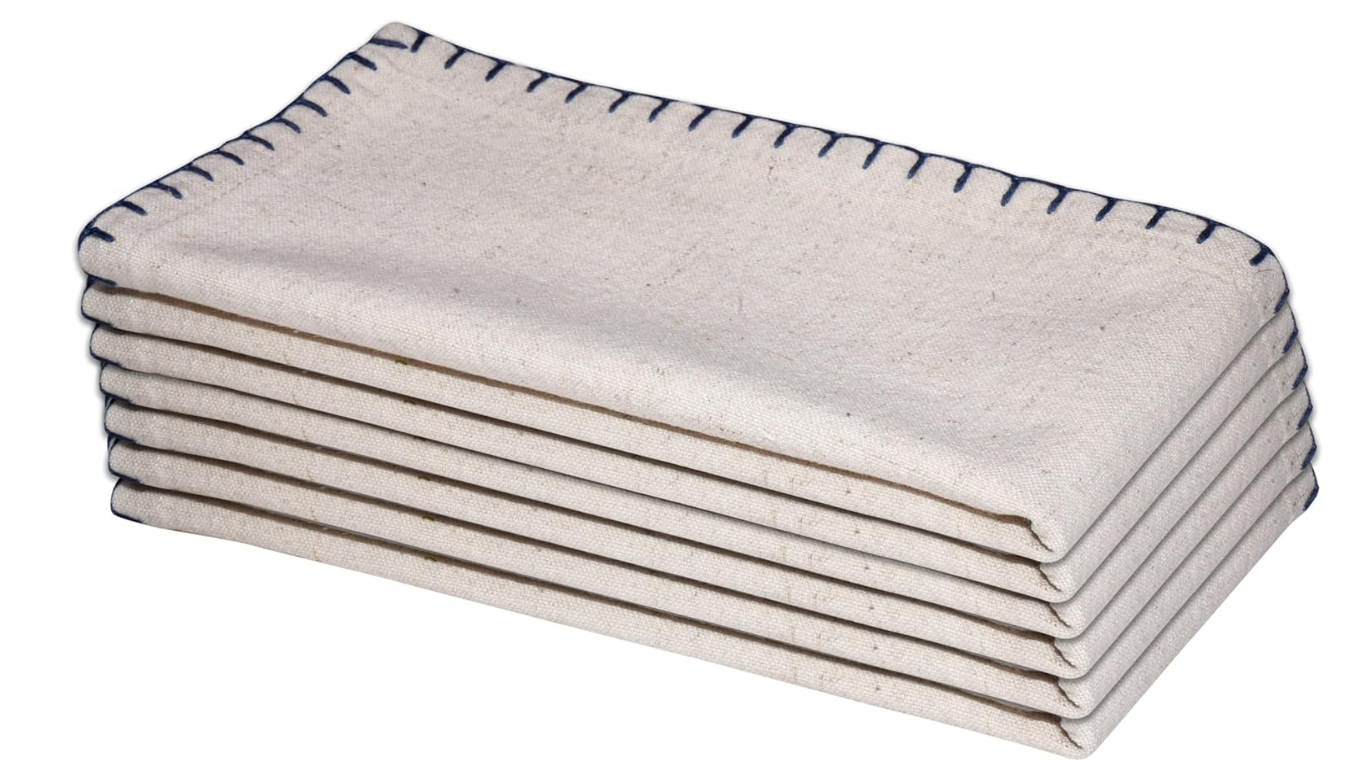 Set of 6 Custom Monogrammed Linen Napkins | Elegant Wedding Table Linens Navy Blue