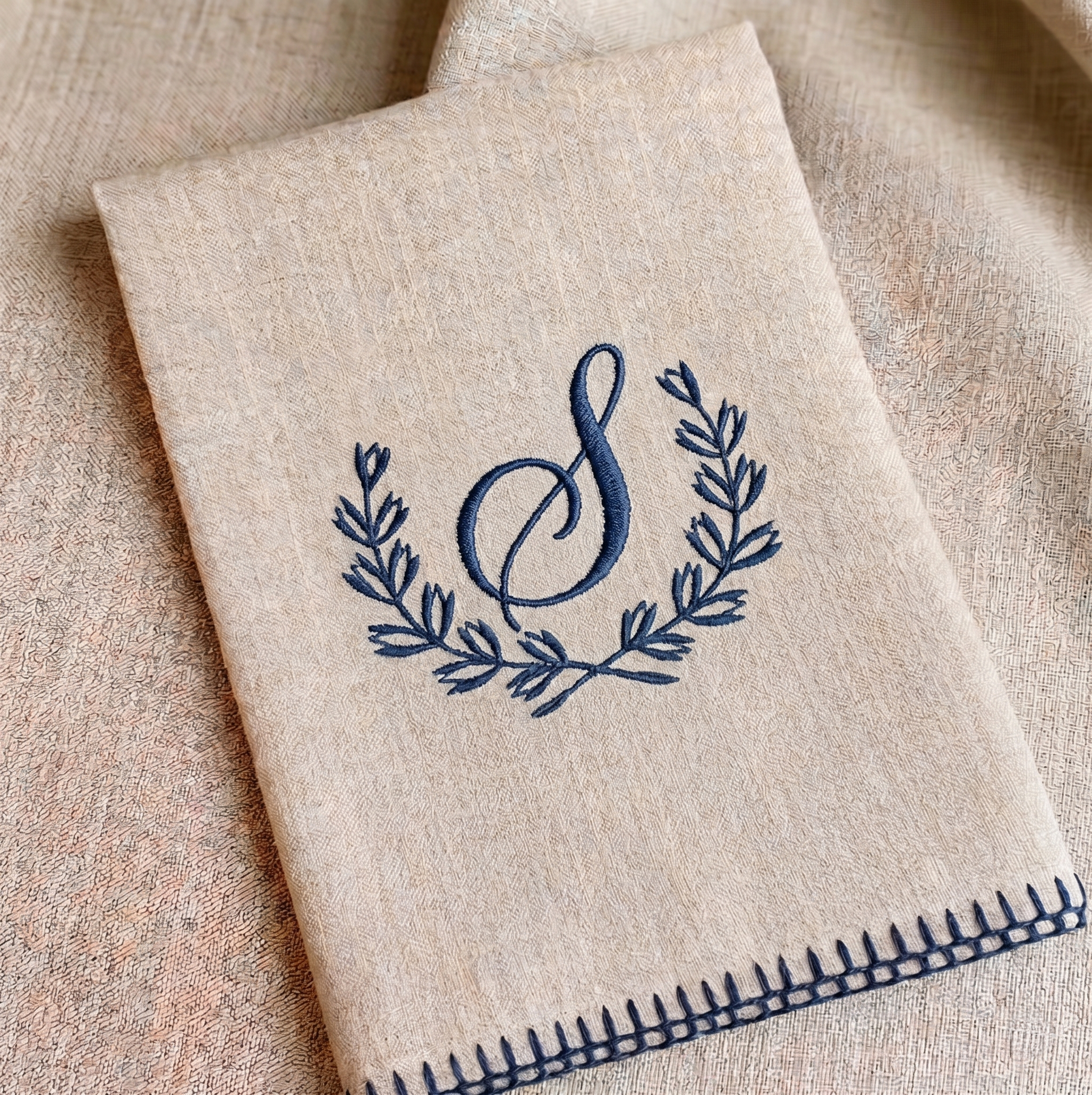 Set of 6 Custom Monogrammed Linen Napkins | Elegant Wedding Table Linens Navy Blue