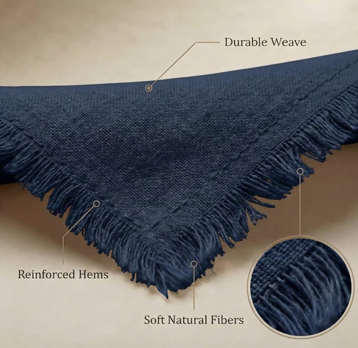 Monogram Fringe Linen Napkins (Navy Blue) | Set of 6