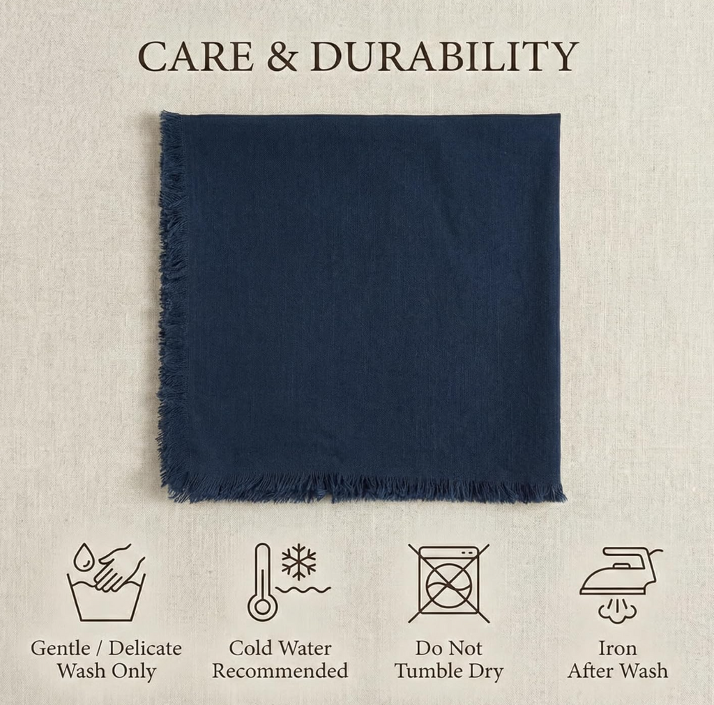 Monogram Fringe Linen Napkins (Navy Blue) | Set of 6