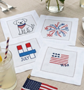 White Linen Cocktail Napkins – Patriotic Fourth of July Collection | Set of 4 Designs
